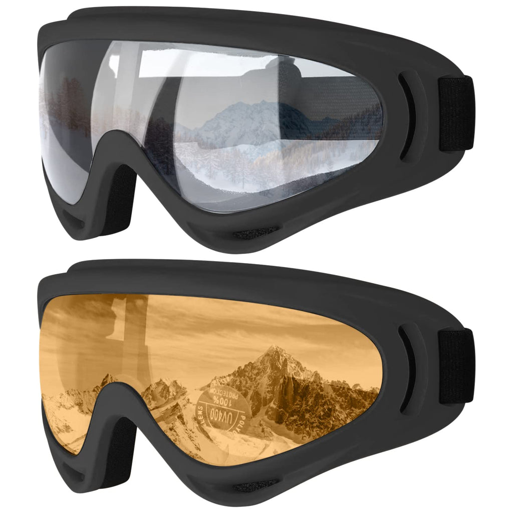 COOLOO Ski Goggles, 2 Pack Snow Goggles Snowboard Goggles for Men Women Kids - UV Protection Foam Anti-Scratch Dustproof
