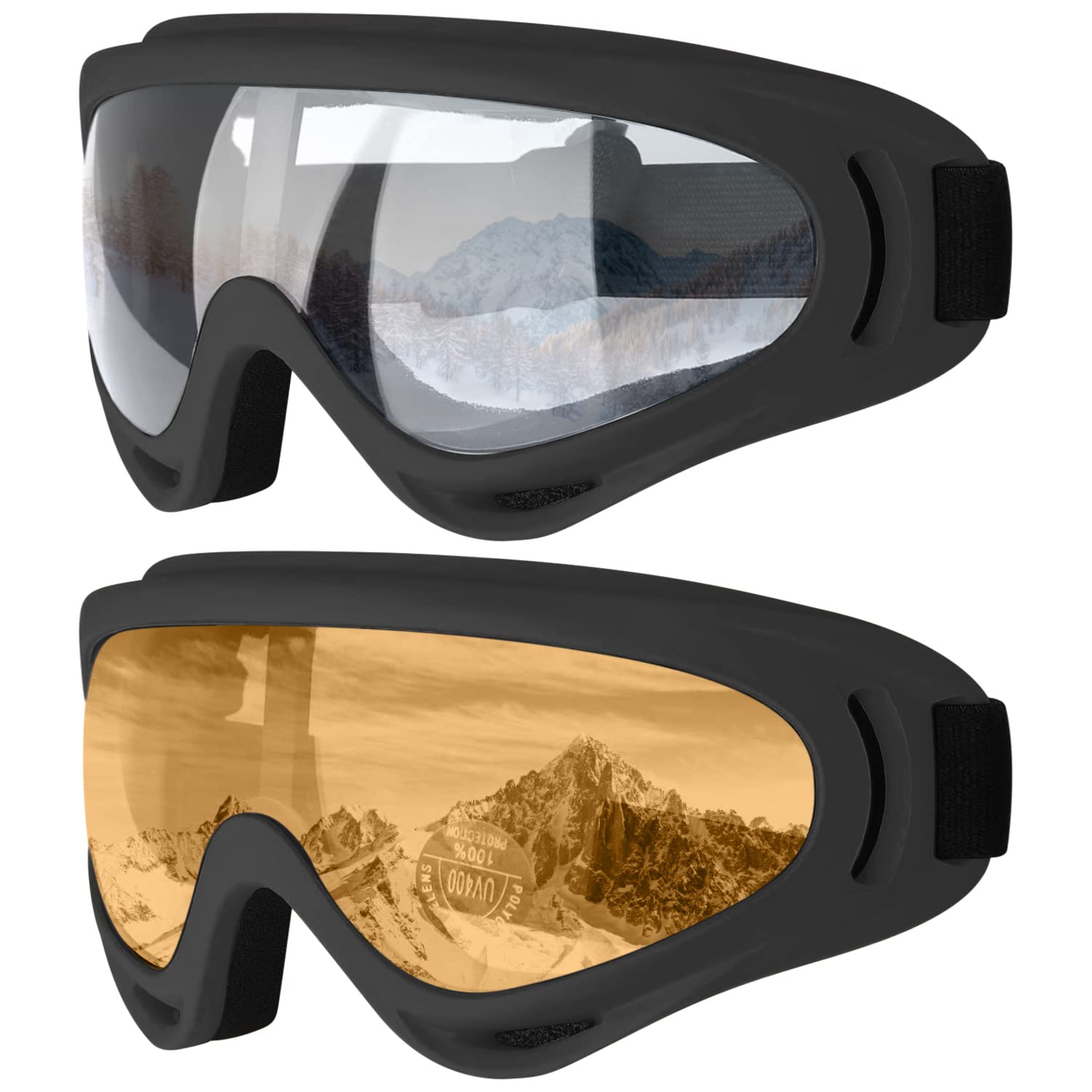 COOLOO Ski Goggles, 2 Pack Snow Goggles Snowboard Goggles for Men Women Kids - UV Protection Foam Anti-Scratch Dustproof