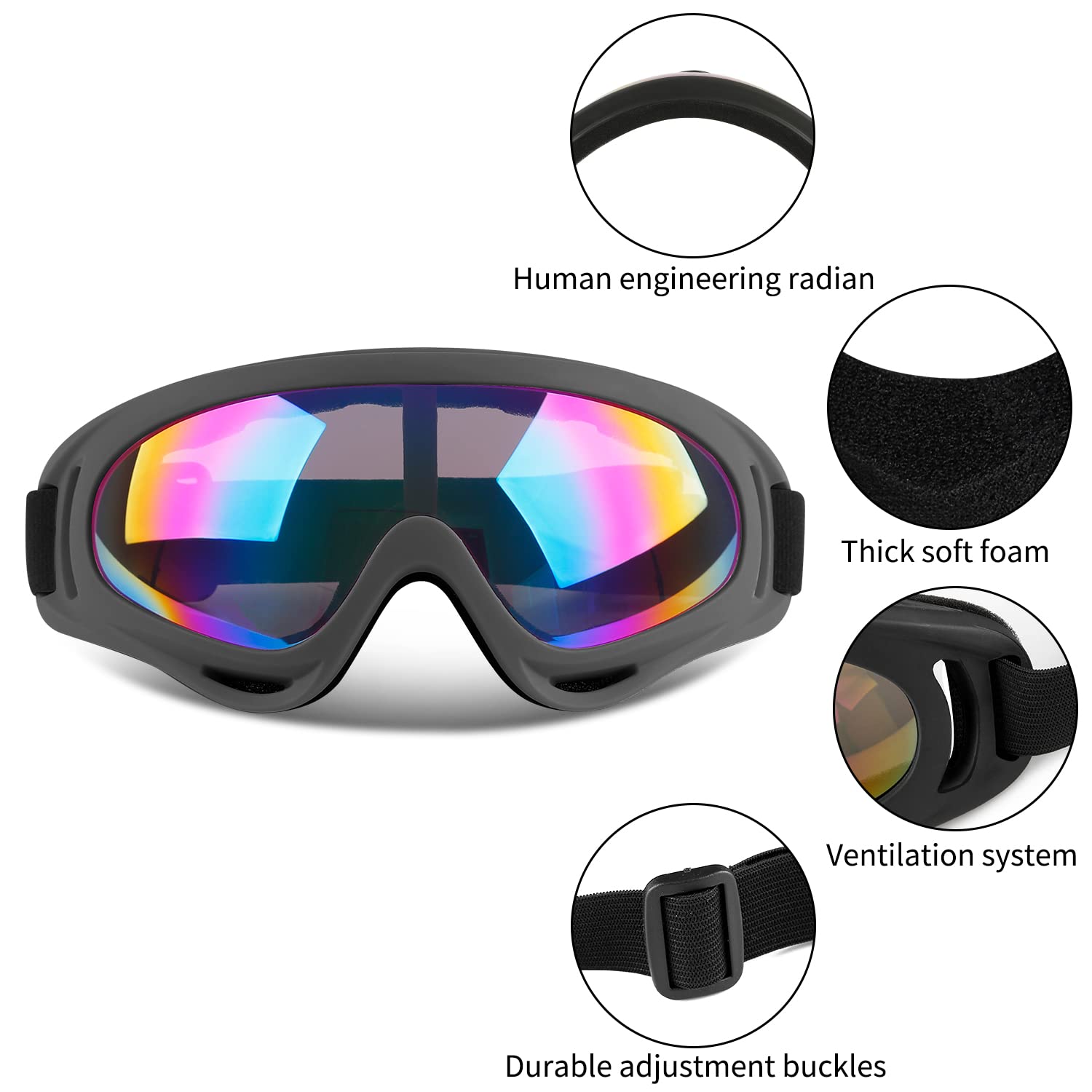 COOLOO Ski Goggles, 2 Pack Snow Goggles Snowboard Goggles for Men Women Kids - UV Protection Foam Anti-Scratch Dustproof