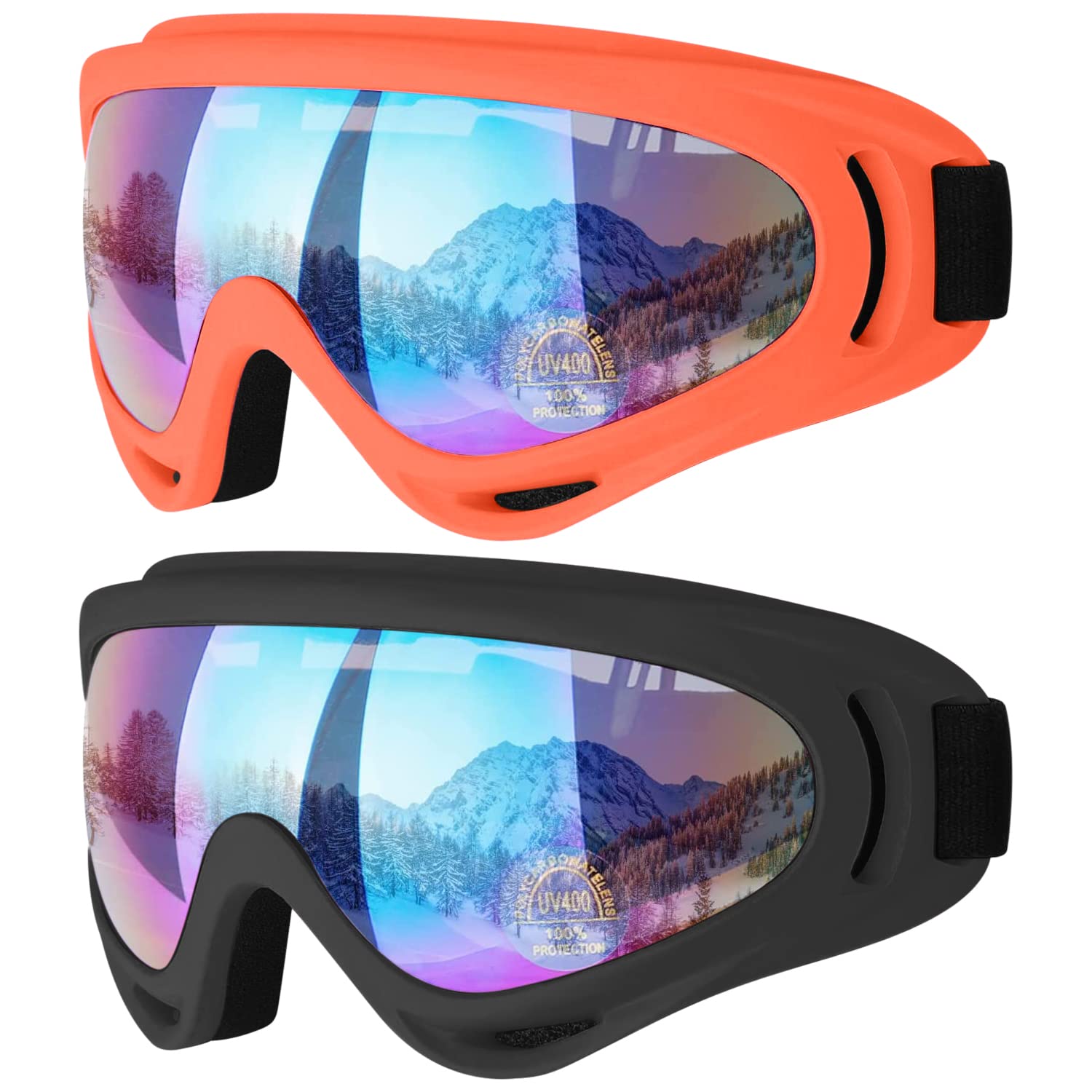 COOLOO Ski Goggles, 2 Pack Snow Goggles Snowboard Goggles for Men Women Kids - UV Protection Foam Anti-Scratch Dustproof