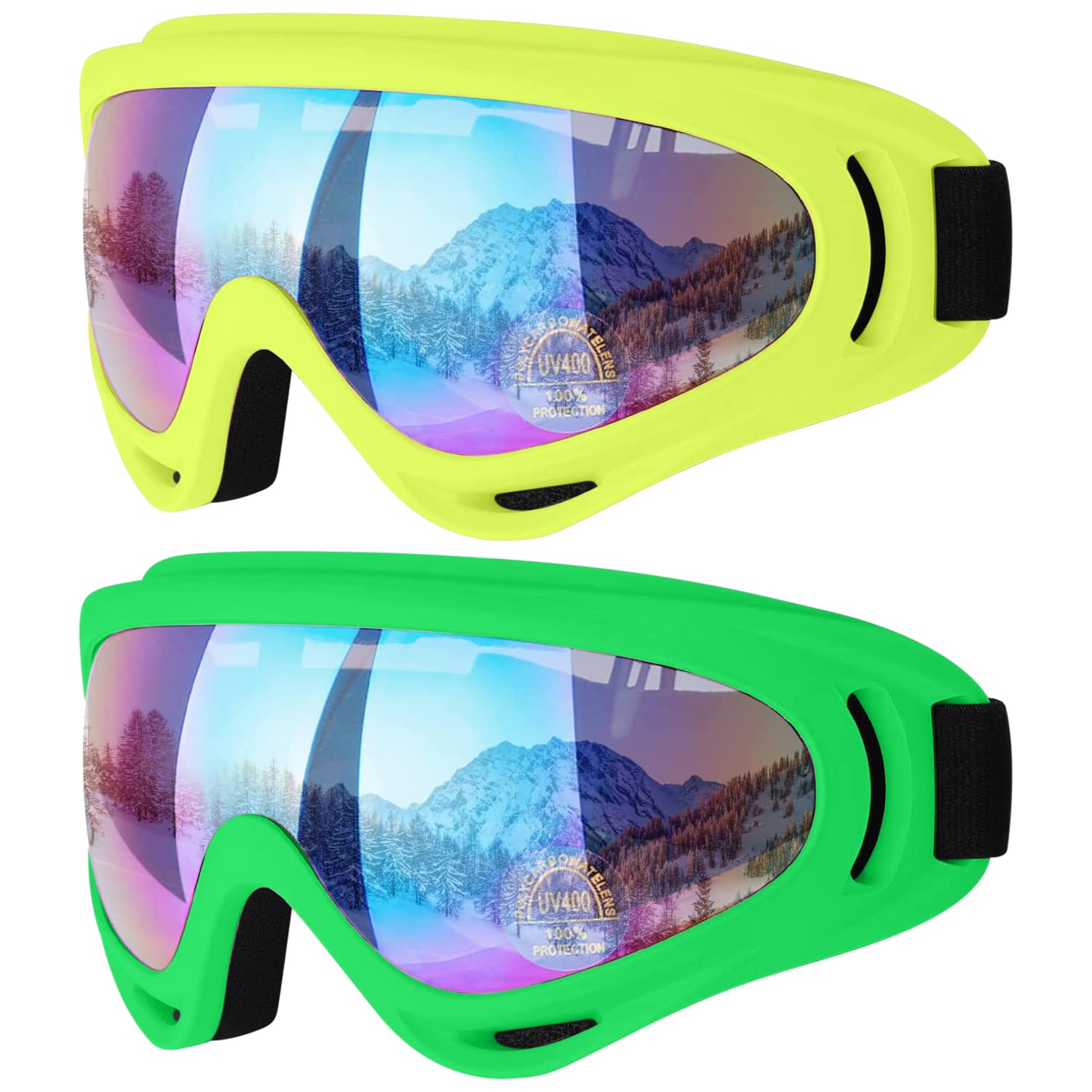 COOLOO Ski Goggles, 2 Pack Snow Goggles Snowboard Goggles for Men Women Kids - UV Protection Foam Anti-Scratch Dustproof