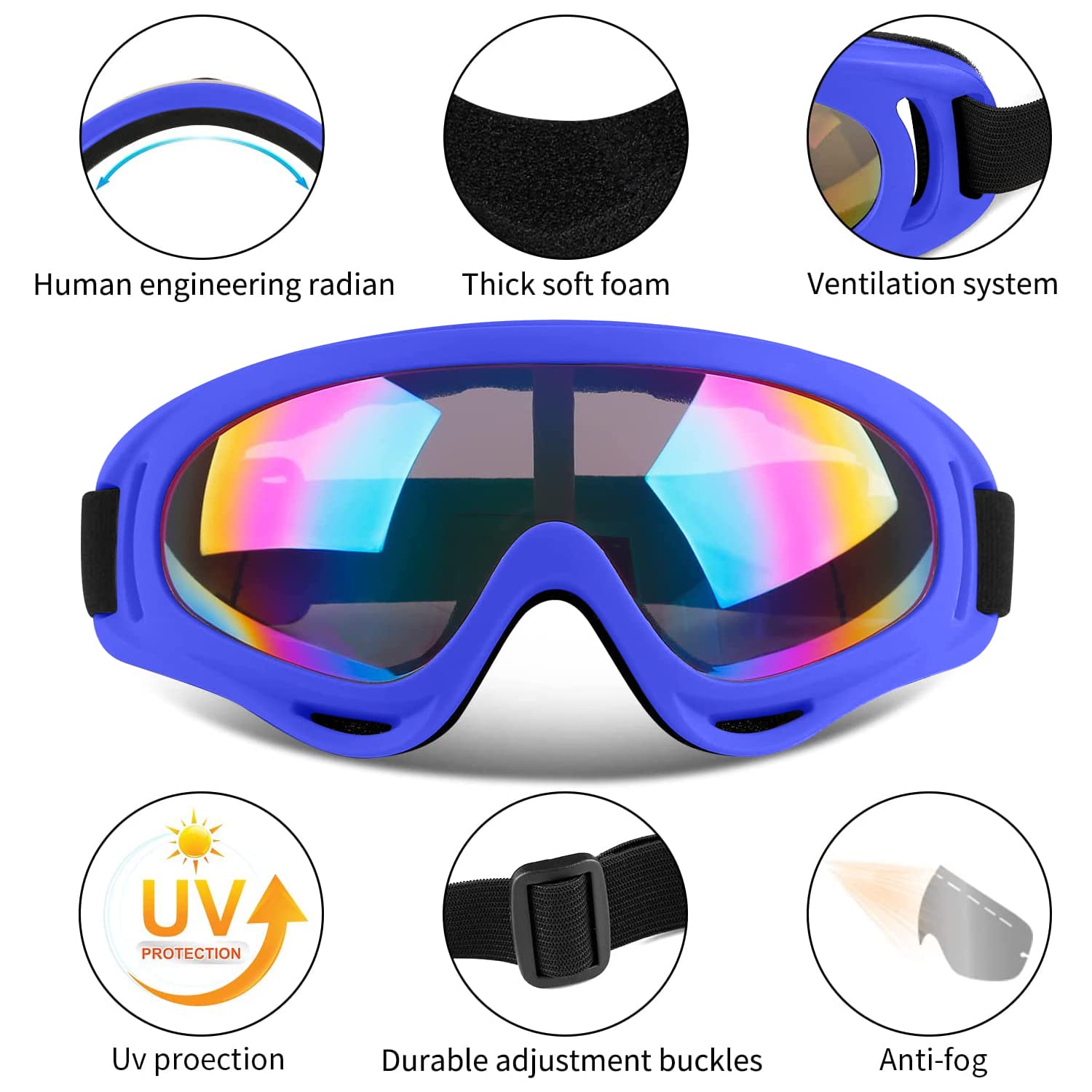 COOLOO Ski Goggles, 2 Pack Snow Goggles Snowboard Goggles for Men Women Kids - UV Protection Foam Anti-Scratch Dustproof