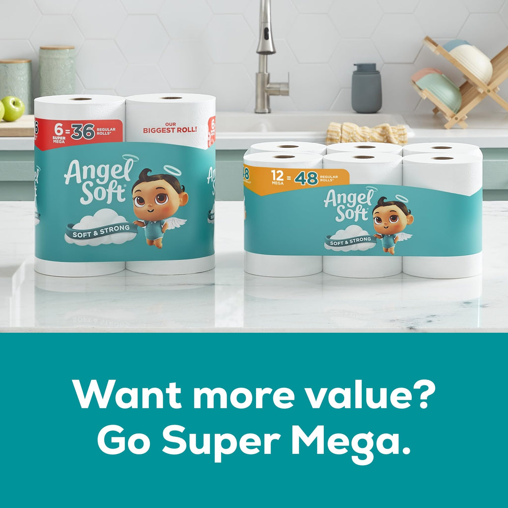 Angel Soft Toilet Paper, 18 Mega Rolls = 72 Regular Rolls, Soft and Strong Toilet Tissue