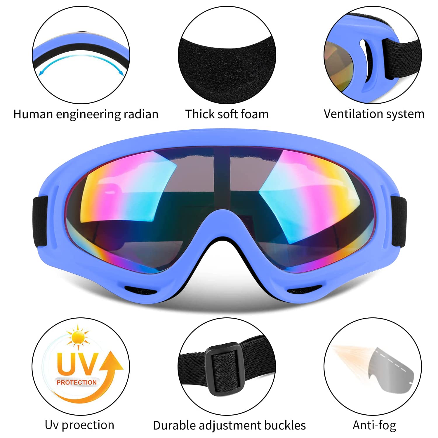 COOLOO Ski Goggles, 2 Pack Snow Goggles Snowboard Goggles for Men Women Kids - UV Protection Foam Anti-Scratch Dustproof