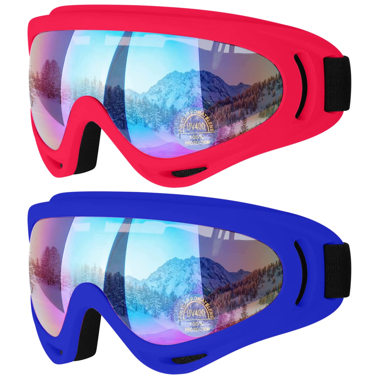 COOLOO Ski Goggles, 2 Pack Snow Goggles Snowboard Goggles for Men Women Kids - UV Protection Foam Anti-Scratch Dustproof