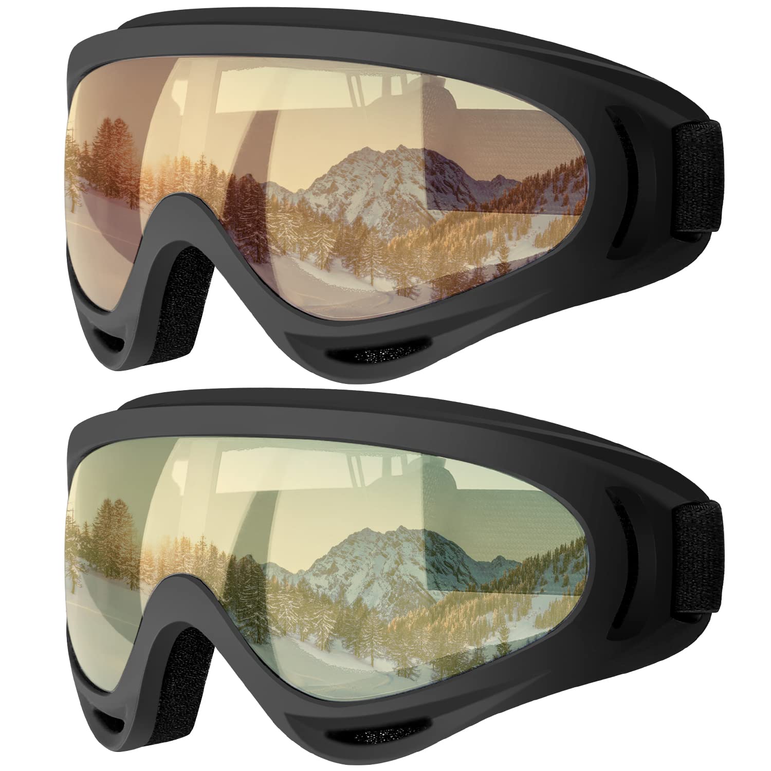 COOLOO Ski Goggles, 2 Pack Snow Goggles Snowboard Goggles for Men Women Kids - UV Protection Foam Anti-Scratch Dustproof