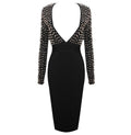 Black sexy deep V-neck fashion high-end anti-wolf point drill long-sleeved slim bandage dress