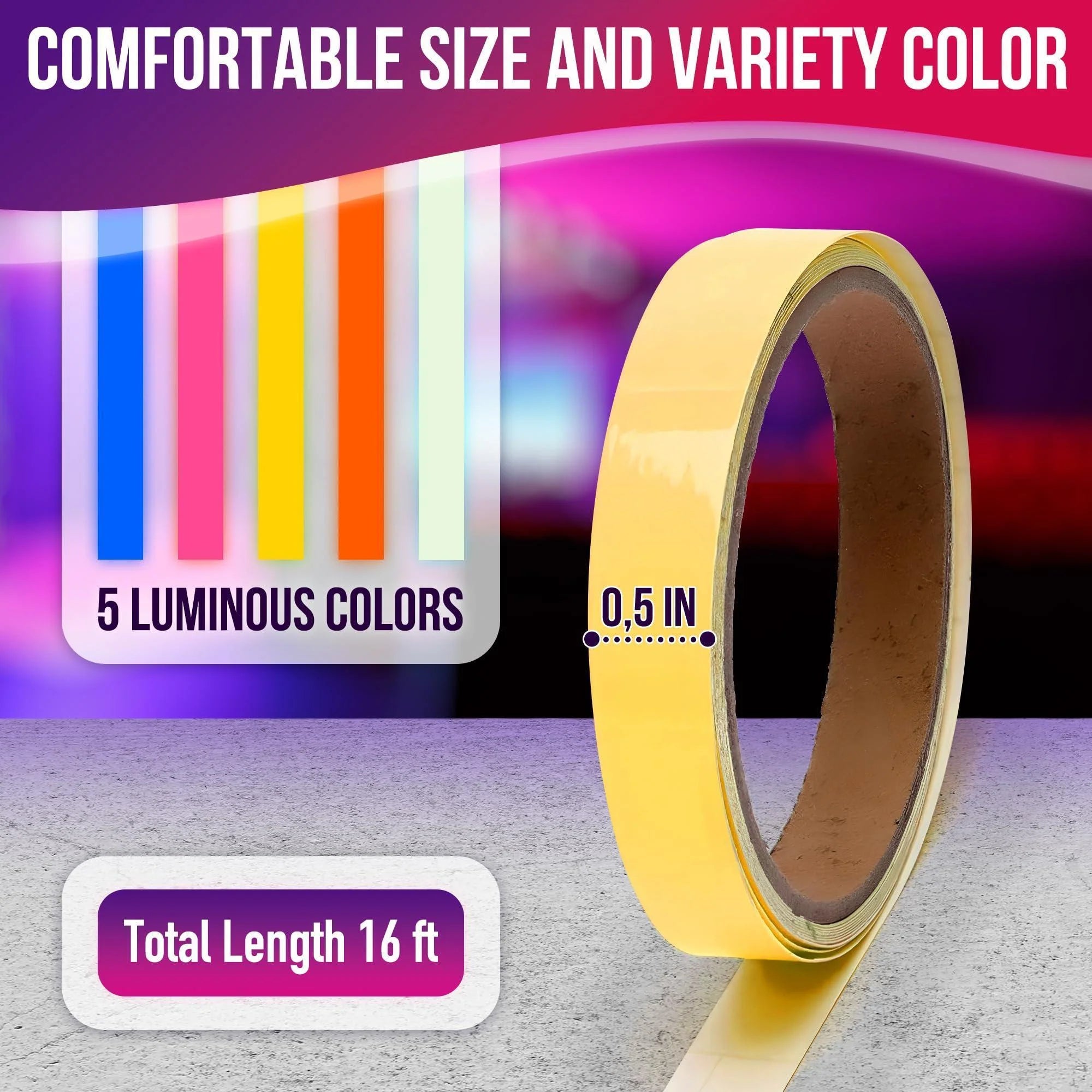 Neon Tape Glow in the Dark Tape 5Pcs Fluorescent Duct Tape Heavy Duty Waterproof Tape for Walls Neon Glow Party Supplies Colored Duct Tape Glow Party Decoration Tape for Walls Dance Floor Tape