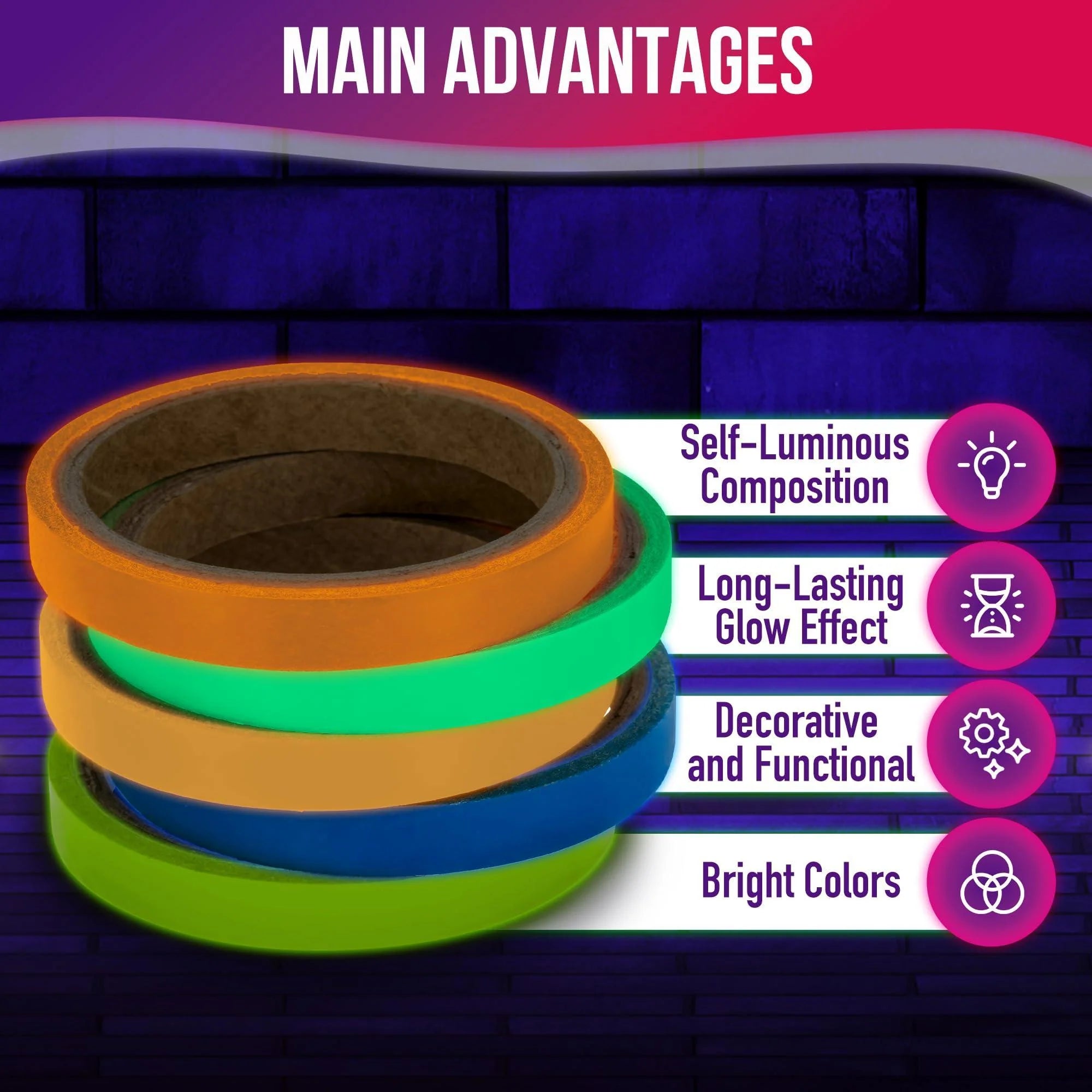 Neon Tape Glow in the Dark Tape 5Pcs Fluorescent Duct Tape Heavy Duty Waterproof Tape for Walls Neon Glow Party Supplies Colored Duct Tape Glow Party Decoration Tape for Walls Dance Floor Tape