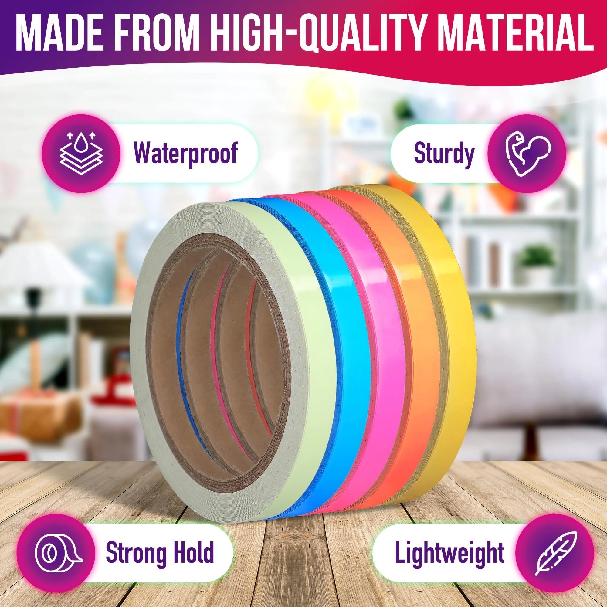 Neon Tape Glow in the Dark Tape 5Pcs Fluorescent Duct Tape Heavy Duty Waterproof Tape for Walls Neon Glow Party Supplies Colored Duct Tape Glow Party Decoration Tape for Walls Dance Floor Tape
